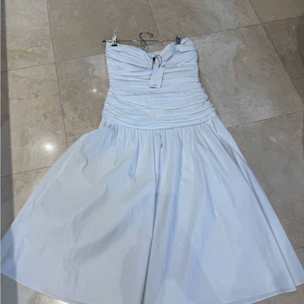 Mango Classic White Dress with Gold Accent